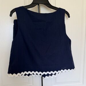 Women's Navy Sleeveless Tank and short set with White Scallop Trim